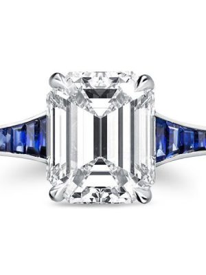 Blue Emerald Cut Engagement Ring - 925 Sterling Silver - 5 Carat Center Stone