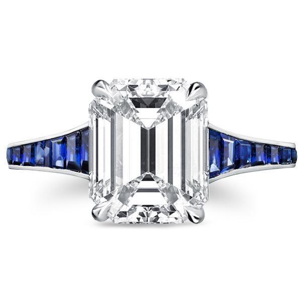 Blue Emerald Cut Engagement Ring - 925 Sterling Silver - 5 Carat Center Stone