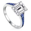 Blue Emerald Cut Engagement Ring - 925 Sterling Silver - 5 Carat Center Stone