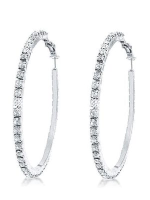 Sterling Silver Round Cut Hoop Earrings - 48mm Diameter