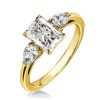 Radiant Cut Three Stone Engagement Ring in 18K Gold Plated Sterling Silver