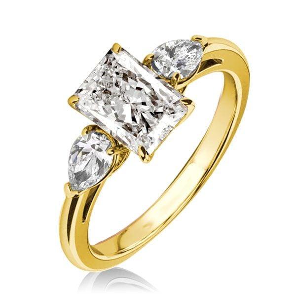 Radiant Cut Three Stone Engagement Ring in 18K Gold Plated Sterling Silver