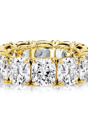 Golden Eternity Cushion Cut Wedding Band - 18K Gold Plated Sterling Silver