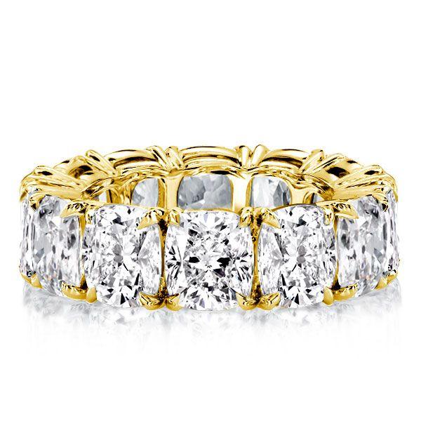 Golden Eternity Cushion Cut Wedding Band - 18K Gold Plated Sterling Silver