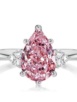 Pear Shaped Pink Stone Ring for Women, 3.00 CT. TW., Sterling Silver