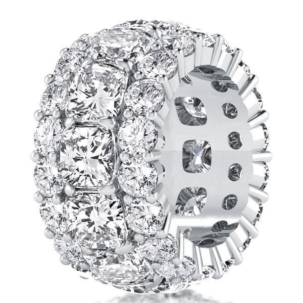 Triple Row Cushion Created White Sapphire Eternity Wedding Band in Sterling Silver