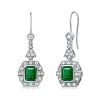 Art Deco Emerald Cut Emerald & Sapphire Drop Earrings in Sterling Silver