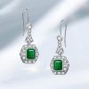 Art Deco Emerald Cut Emerald & Sapphire Drop Earrings in Sterling Silver