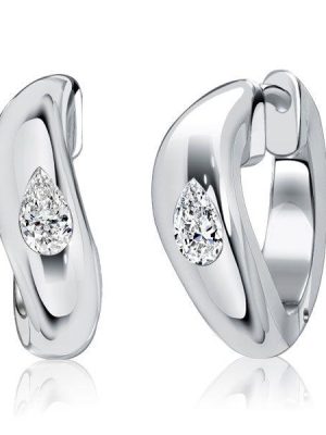 Pear Cut Sterling Silver Hoop Earrings - Flush Setting