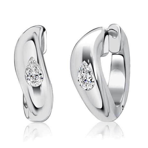 Pear Cut Sterling Silver Hoop Earrings - Flush Setting