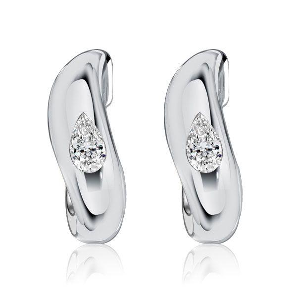 Pear Cut Sterling Silver Hoop Earrings - Flush Setting