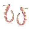 18K Rose Gold Plated Pink Sapphire Round Cut Hoop Earrings for Women