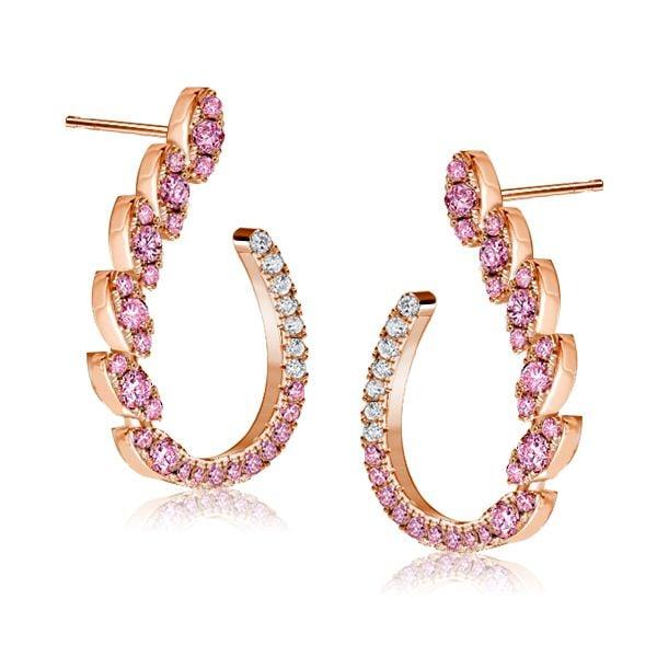 18K Rose Gold Plated Pink Sapphire Round Cut Hoop Earrings for Women