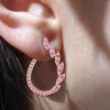 18K Rose Gold Plated Pink Sapphire Round Cut Hoop Earrings for Women