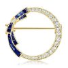 Antique Blue Sapphire Circle Bow Brooch Pin | 1.42 CT. TW | Sterling Silver Plated
