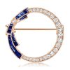 Antique Blue Sapphire Circle Bow Brooch Pin | 1.42 CT. TW | Sterling Silver Plated