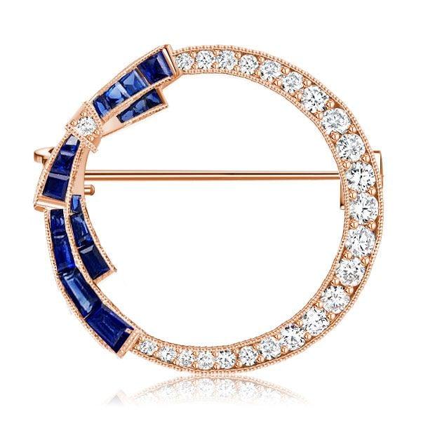 Antique Blue Sapphire Circle Bow Brooch Pin | 1.42 CT. TW | Sterling Silver Plated