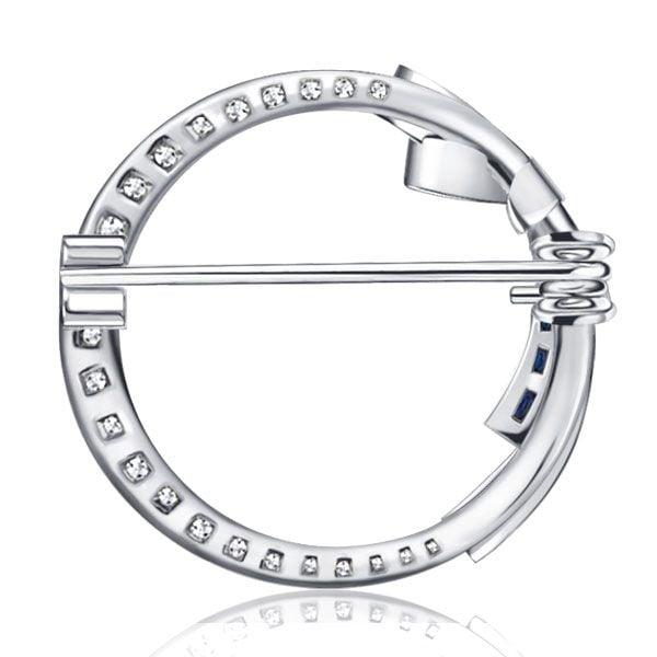 Antique Blue Sapphire Circle Bow Brooch Pin | 1.42 CT. TW | Sterling Silver Plated