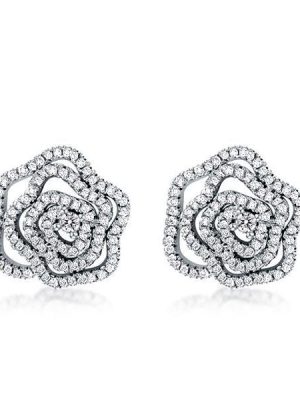 Rose Stud Earrings: 925 Sterling Silver with White Sapphires