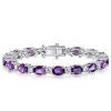 Sterling Silver Amethyst Bracelet Round & Oval Cut Gemstone Jewelry for Weddings