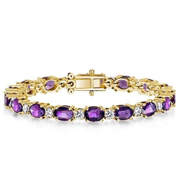 Sterling Silver Amethyst Bracelet Round & Oval Cut Gemstone Jewelry for Weddings
