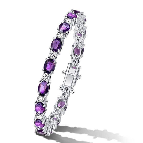 Sterling Silver Amethyst Bracelet Round & Oval Cut Gemstone Jewelry for Weddings