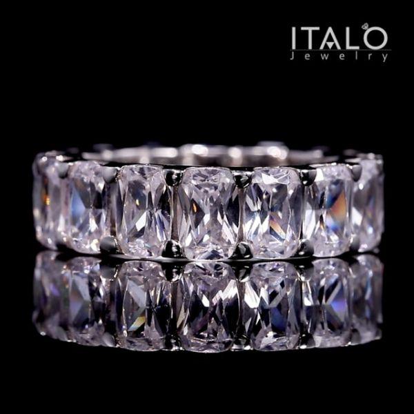 Cushion Cut Cubic Zirconia Eternity Wedding Band - Sterling Silver