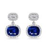 Cushion Cut Blue Drop Earrings - 925 Sterling Silver Dangle Earrings for Women