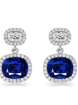 Cushion Cut Blue Drop Earrings - 925 Sterling Silver Dangle Earrings for Women
