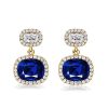 Cushion Cut Blue Drop Earrings - 925 Sterling Silver Dangle Earrings for Women