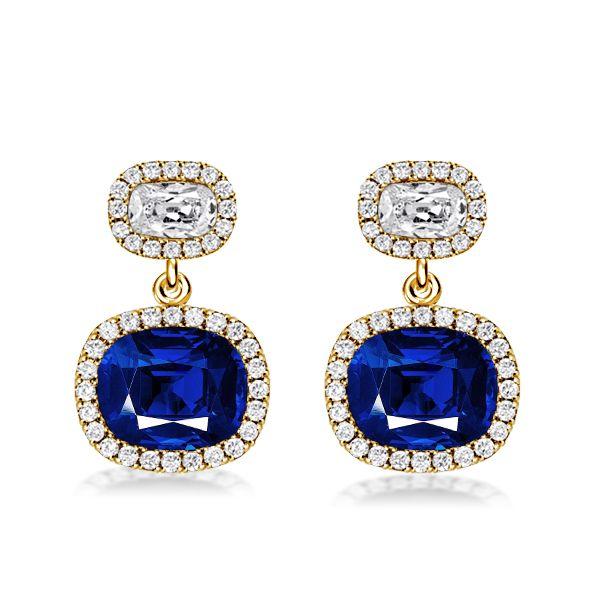 Cushion Cut Blue Drop Earrings - 925 Sterling Silver Dangle Earrings for Women