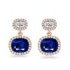 Cushion Cut Blue Drop Earrings - 925 Sterling Silver Dangle Earrings for Women