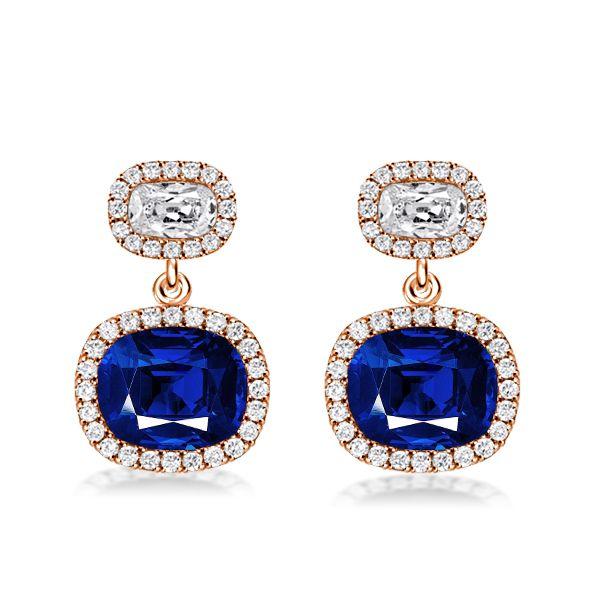 Cushion Cut Blue Drop Earrings - 925 Sterling Silver Dangle Earrings for Women
