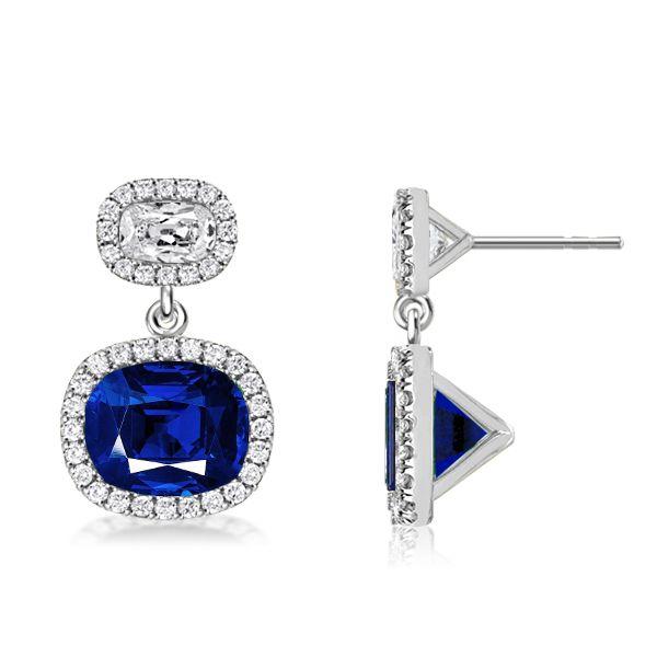 Cushion Cut Blue Drop Earrings - 925 Sterling Silver Dangle Earrings for Women