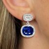 Cushion Cut Blue Drop Earrings - 925 Sterling Silver Dangle Earrings for Women