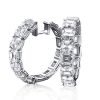 Sterling Silver Asscher Cut Hoop Earrings, Rhodium Plated Hinged Closure