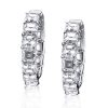 Sterling Silver Asscher Cut Hoop Earrings, Rhodium Plated Hinged Closure