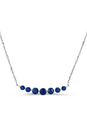 Dainty Blue Round Cut Pendant Necklace for Women in 925 Sterling Silver