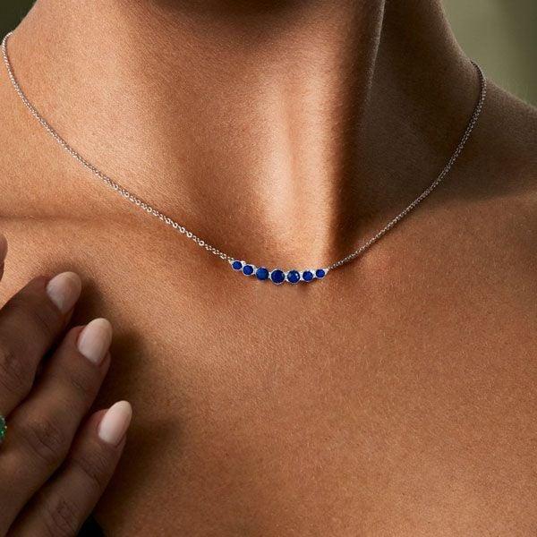 Dainty Blue Round Cut Pendant Necklace for Women in 925 Sterling Silver