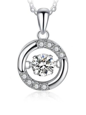 Beating Heart Necklace - 925 Sterling Silver Pendant with Simulated Diamond