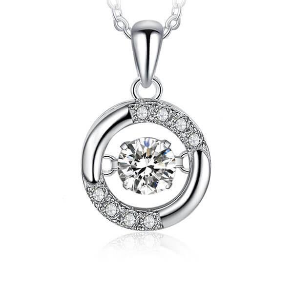 Beating Heart Necklace - 925 Sterling Silver Pendant with Simulated Diamond