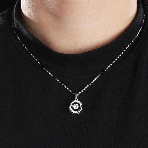 Beating Heart Necklace - 925 Sterling Silver Pendant with Simulated Diamond