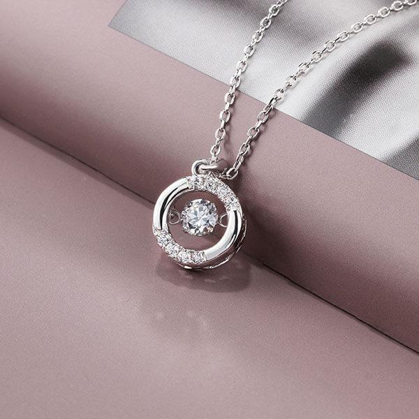Beating Heart Necklace - 925 Sterling Silver Pendant with Simulated Diamond