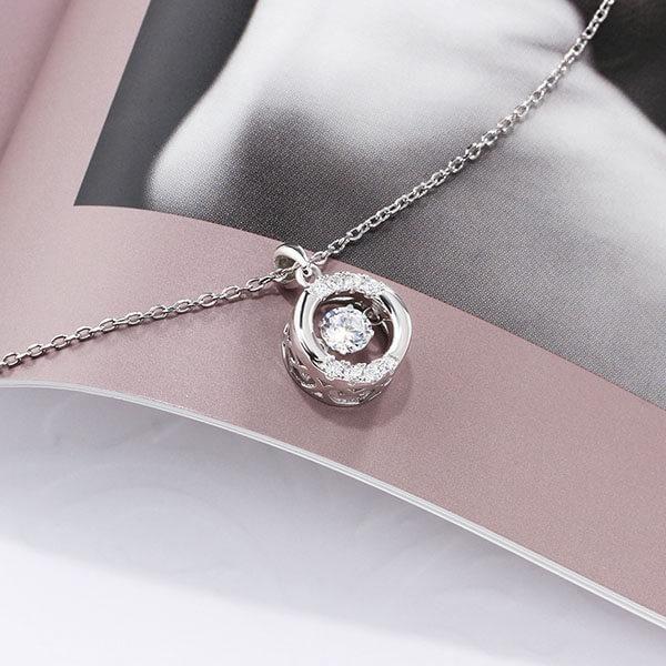 Beating Heart Necklace - 925 Sterling Silver Pendant with Simulated Diamond