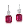 Emerald Cut Ruby Drop Earrings for Women - Sterling Silver