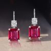 Emerald Cut Ruby Drop Earrings for Women - Sterling Silver