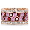 Rose Gold Garnet & Pink Stone Multi-Row Statement Ring