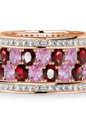 Rose Gold Garnet & Pink Stone Multi-Row Statement Ring