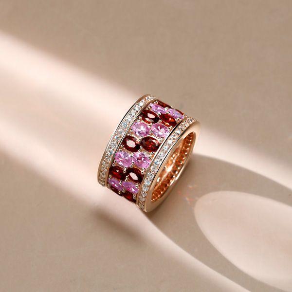 Rose Gold Garnet & Pink Stone Multi-Row Statement Ring