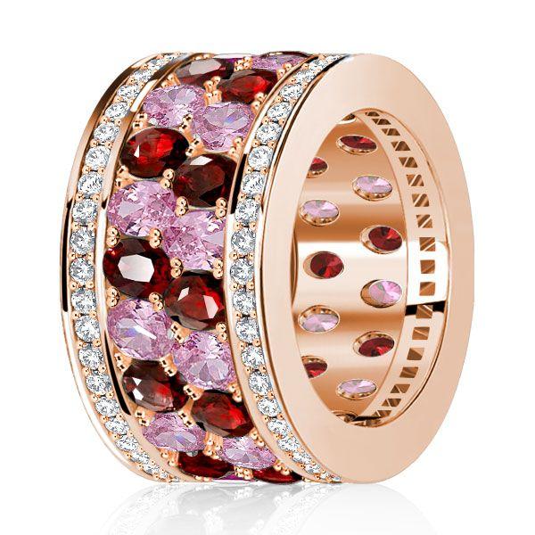 Rose Gold Garnet & Pink Stone Multi-Row Statement Ring